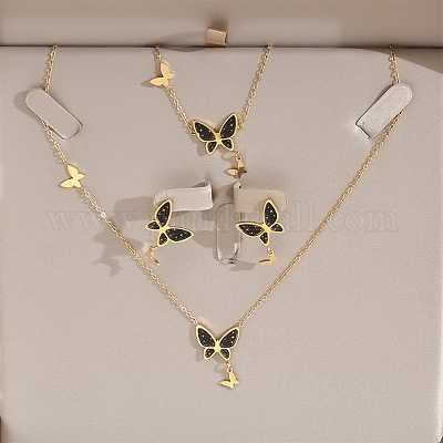 Комплекты из ожерелий с подвесками в виде бабочки из нержавеющей стали 304 FS-WGC1C4E-01-1