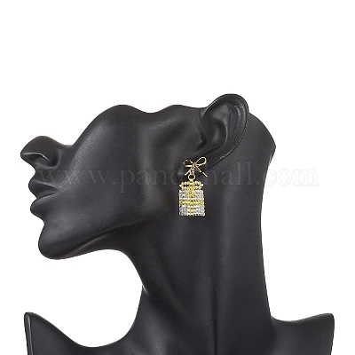 4 пара сережек-гвоздиков из стеклянных бусин ручной работы EJEW-MZ00545-1