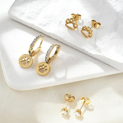 Комплекты серег с отпечатками лап из нержавеющей стали 304 со стразами EJEW-Z098-24G-1