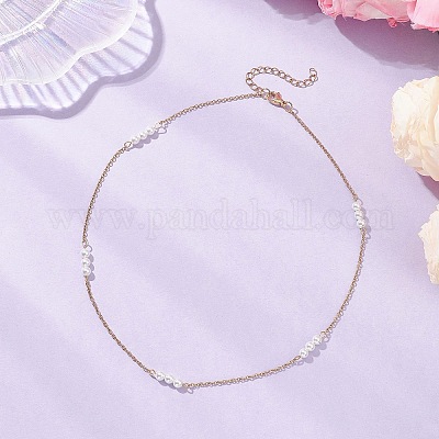 Женские ожерелья из круглых бусин белого ракушечного жемчуга диаметром 4.5 мм и стального троса 304 NJEW-JN05571-1