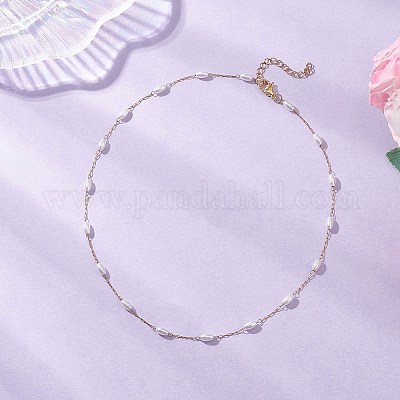 Ожерелья ручной работы из хирургической нержавеющей стали 316 и рисового пластика с жемчужными звеньями NJEW-JN05532-1