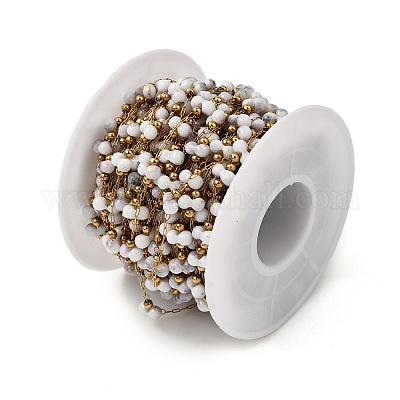 Круглые звенья цепочек ручной работы из нержавеющей стали 304 с фарфоровыми бусинами CHS-L032-16G-02-1