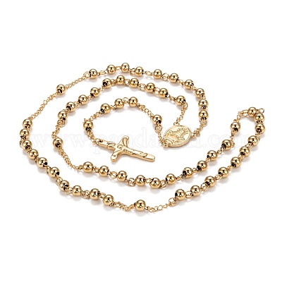 Мужское ожерелье из четок с крестом на кресте NJEW-I011-6mm-08-1