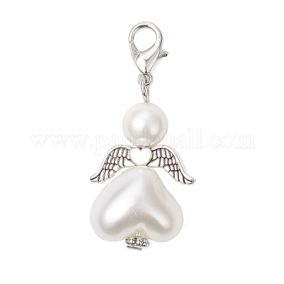 7 шт. подвеска в форме сердца ангела из стекла и АБС-пластика с имитацией жемчуга HJEW-JM03565-1