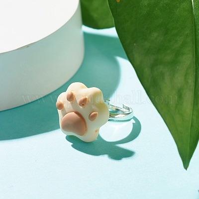 Регулируемое кольцо из смолы с принтом собачьей лапы RJEW-JR00423-02-1