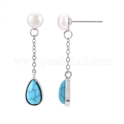 Серьги-гвоздики из натурального жемчуга в форме капли из латуни PEAR-N020-06S-1