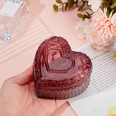 Стеклянные шкатулки для хранения украшений в форме сердца&nbsp;DIY-WH0899-48B-1