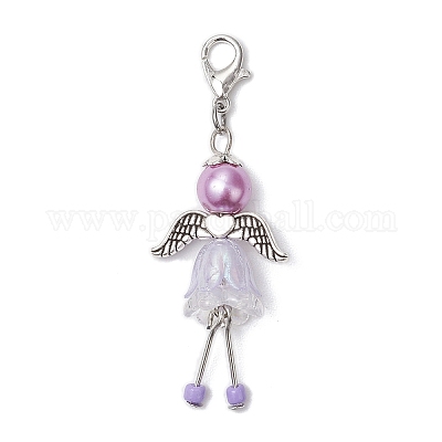 7 шт. подвеска в виде ангела из акрила и стеклянного жемчуга HJEW-JM03361-1