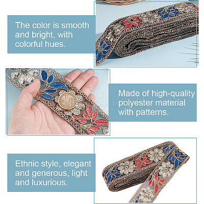 10 ярд ленты из полиэстера с цветочной вышивкой OCOR-WH0092-28-1