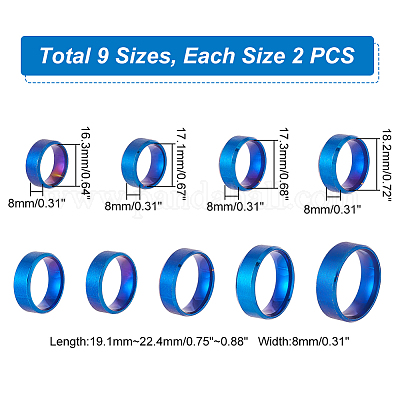18 шт. 9 стиля из нержавеющей стали широкие кольца для пальцев для женщин и мужчин RJEW-UN0002-53BU-1