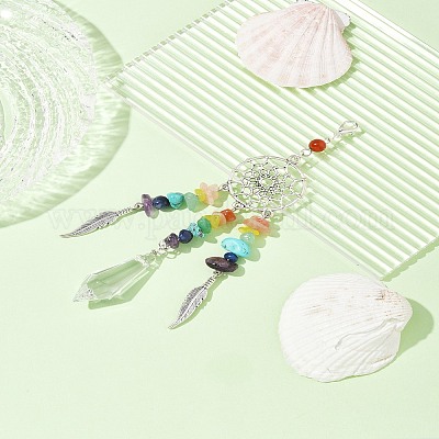 Чакра натуральные и синтетические драгоценные камни и сплавы подвесные украшения HJEW-FS00024-1