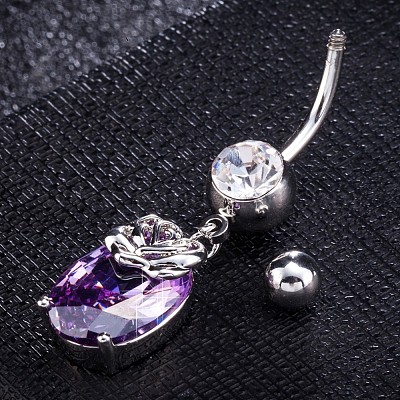 Латунное кольцо пупка с фианитом AJEW-EE0004-45B-1