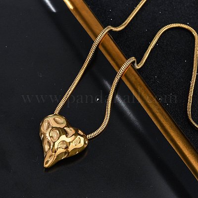 Цепочки-змейки из текстурированной нержавеющей стали 304 с подвеской в виде сердца NJEW-U026-11G-1