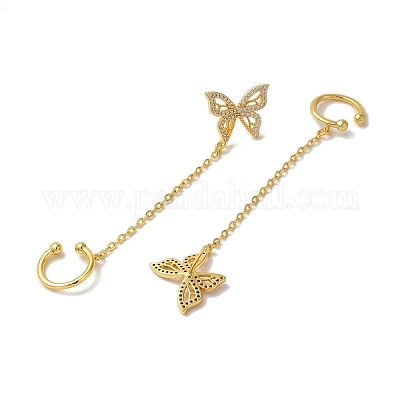 Серьги-манжеты из латуни с микропаве и прозрачным циркониевым покрытием для женщин EJEW-G403-01G-1