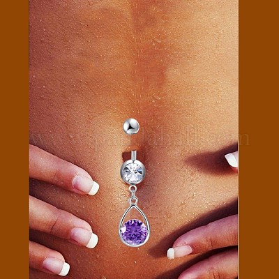 Латунное кольцо пупка с фианитом AJEW-EE0004-47C-1