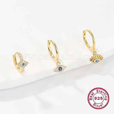 3 шт. набор из 3-х стилей: подвеска-кольцо и серьги-гвоздики с кубическим цирконием в форме конского глаза EJEW-F317-02G-1