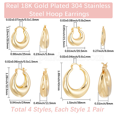 4 пара 4 стилей массивных серег-колец из латуни с покрытием для женщин EJEW-BBC0001-94-1