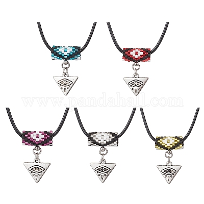 Ожерелья из стеклянных бусин и сплава с подвесками в виде треугольников от сглаза NJEW-MZ00110-1