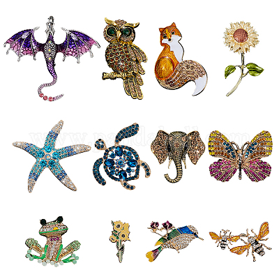 12 шт. 12 стиля брошь из цинкового сплава и страз JEWB-AR0001-20-1