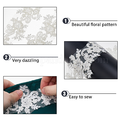 2 ярд полиэстерового кружева с цветочной вышивкой и стеклянными бусинами OCOR-DC0001-27A-1