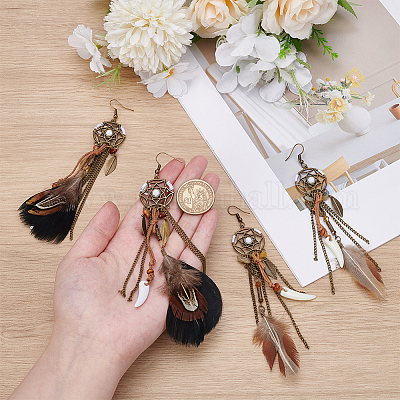 2 пара сережек-перьев из сплава в 2 стилях EJEW-UN0006-97-1