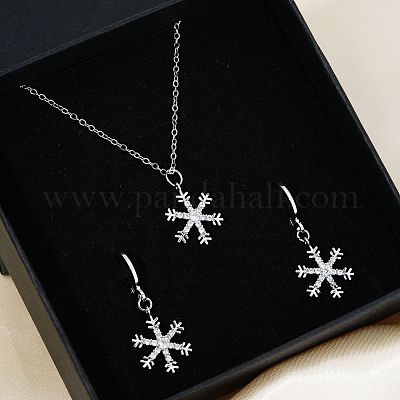 Элегантные серьги-кольца и ожерелья с подвесками из латуни с микропаве из прозрачных кубических цирконий в форме снежинки для женщин ET8021-2-1