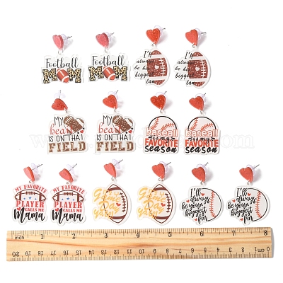 1 пара сережек-гвоздиков с леопардовым принтом в виде сердца для матери и спорта из акрила EJEW-FS0001-22A-1