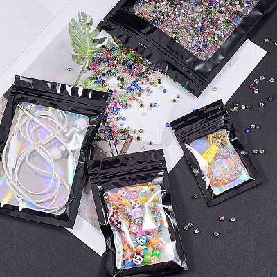 120 шт. 4 прямоугольных пластиковых пакета с застежкой-молнией и голографическим блеском OPP-SZ0001-02-1