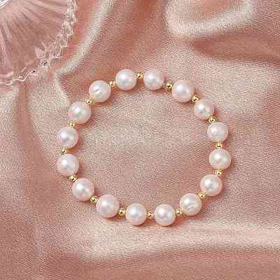 Браслеты из натуральных пресноводных жемчужин с круглыми бусинами для женщин BJEW-JB12126-1