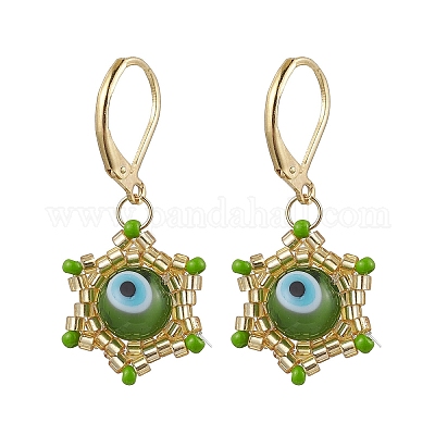 Звезда Давида и сглаза стеклянные бусины ручной работы серьги с застежкой-молнией EJEW-MZ00389-03-1