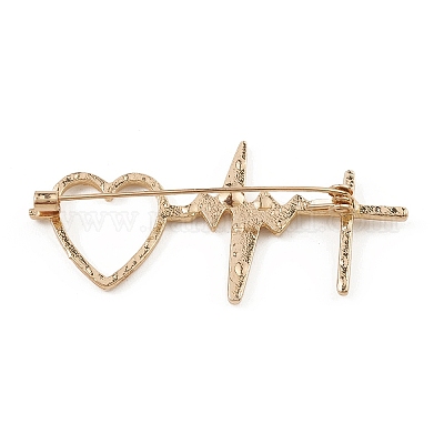 PandaHall Alloy Brooch Pin for Clothes Backpack, Heartbeat, Golden, 27.5x59.5x10mm Alloy Heart