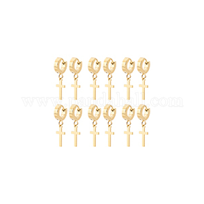 6 пара серег-колец из нержавеющей стали 304 с крестообразным креплением EJEW-UN0001-91-1