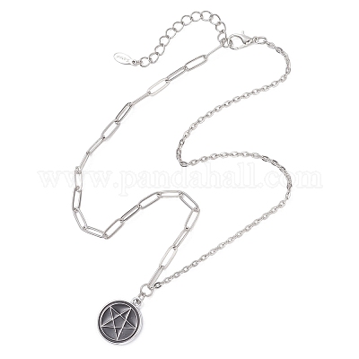 Женские ожерелья-цепочки с подвеской из нержавеющей стали 304 с черной эмалью NJEW-JN05636-1