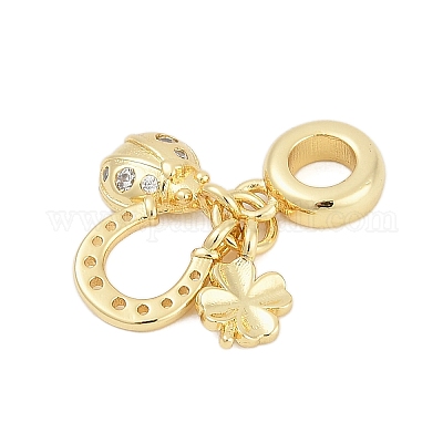 Латунные подвески-шармы с микропаве из прозрачных кубических цирконий в виде божьих коровок KK-G522-28G-1