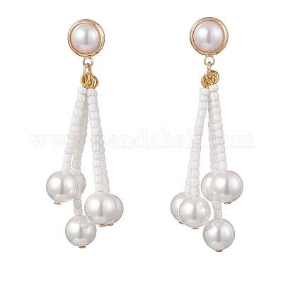 Серьги-гвоздики с круглым жемчугом и стеклянными бусинами EJEW-TA00768-1