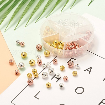 90шт 2 размера гальванические бусины из натурального вулканического камня G-FS0001-24-1