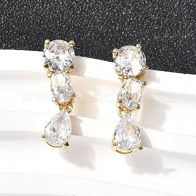 Серьги-гвоздики в форме капли с микропаве из прозрачных кубических цирконий из латуни EJEW-P322-09G-1