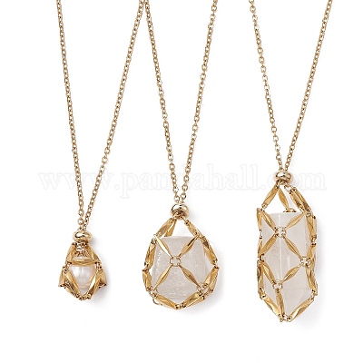 Ионное покрытие (ip) 304 нержавеющая сталь макраме мешочек пустой держатель камней для изготовления подвесок ожерелий NJEW-JN04441-01-1