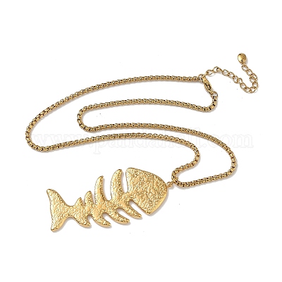 Женские ожерелья-цепочки с подвеской в форме рыбьей кости из нержавеющей стали 304 NJEW-L467-01G-1