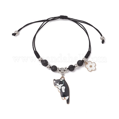 Браслеты из плетеных бусин из натуральной лавы BJEW-TA00621-01-1