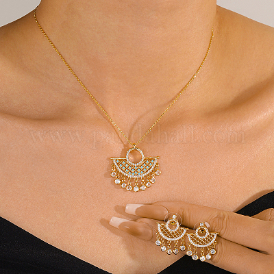 Комплекты из латунных подвесок в форме луны и серег-гвоздиков с микропаве из прозрачных кубических цирконий для женщин DZ0544-1