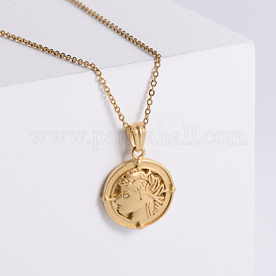 Мужские ожерелья из нержавеющей стали в винтажном стиле с плоским круглым подвесом-портретом для повседневной носки FP5921-1