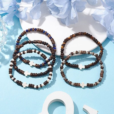 Эластичные браслеты из круглых бусин из смешанных драгоценных камней диаметром 4 мм BJEW-JB10260-1