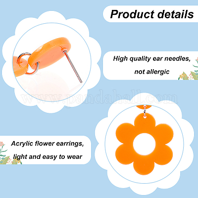 6 пара двухцветных акриловых сережек-гвоздиков с цветочным узором и стальными железными штифтами для женщин EJEW-AN0004-03-1