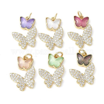 Подвески из латуни микропаве с фианитами и стеклом KK-F892-49G-1