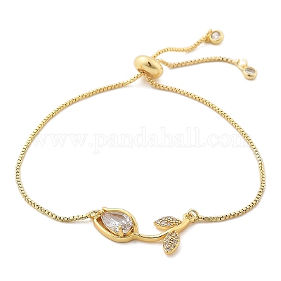 Браслеты-слайдеры с прозрачным кубическим цирконием из латуни с микропаве BJEW-C089-05G-1