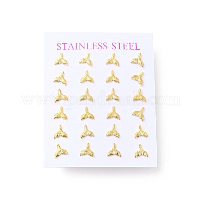 Маленькие серьги-гвоздики в форме китового хвоста из нержавеющей стали 304 с булавками из нержавеющей стали 316 для женщин EJEW-J043-15G-1