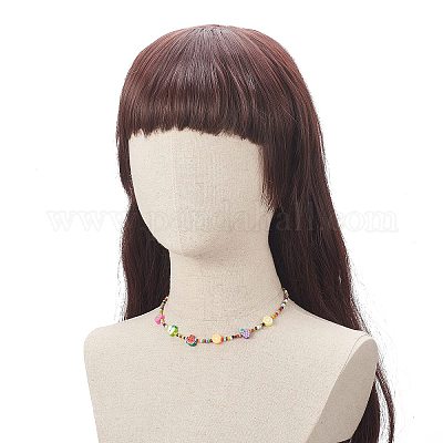 Женское колье из полимерной глины и бисера с арбузом NJEW-TA00059-1