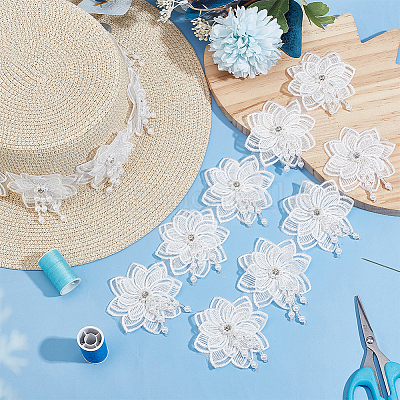 Цветочная кружевная отделка ручной работы из полиэстера OCOR-WH0077-96-1