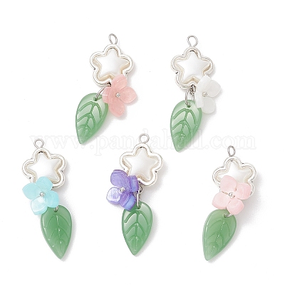 Подвески ручной работы в технике лэмпворк с соединительными кольцами из нержавеющей стали 304 и колпачками для бусин из ацетата целлюлозы (смолы) PALLOY-JF03873-1